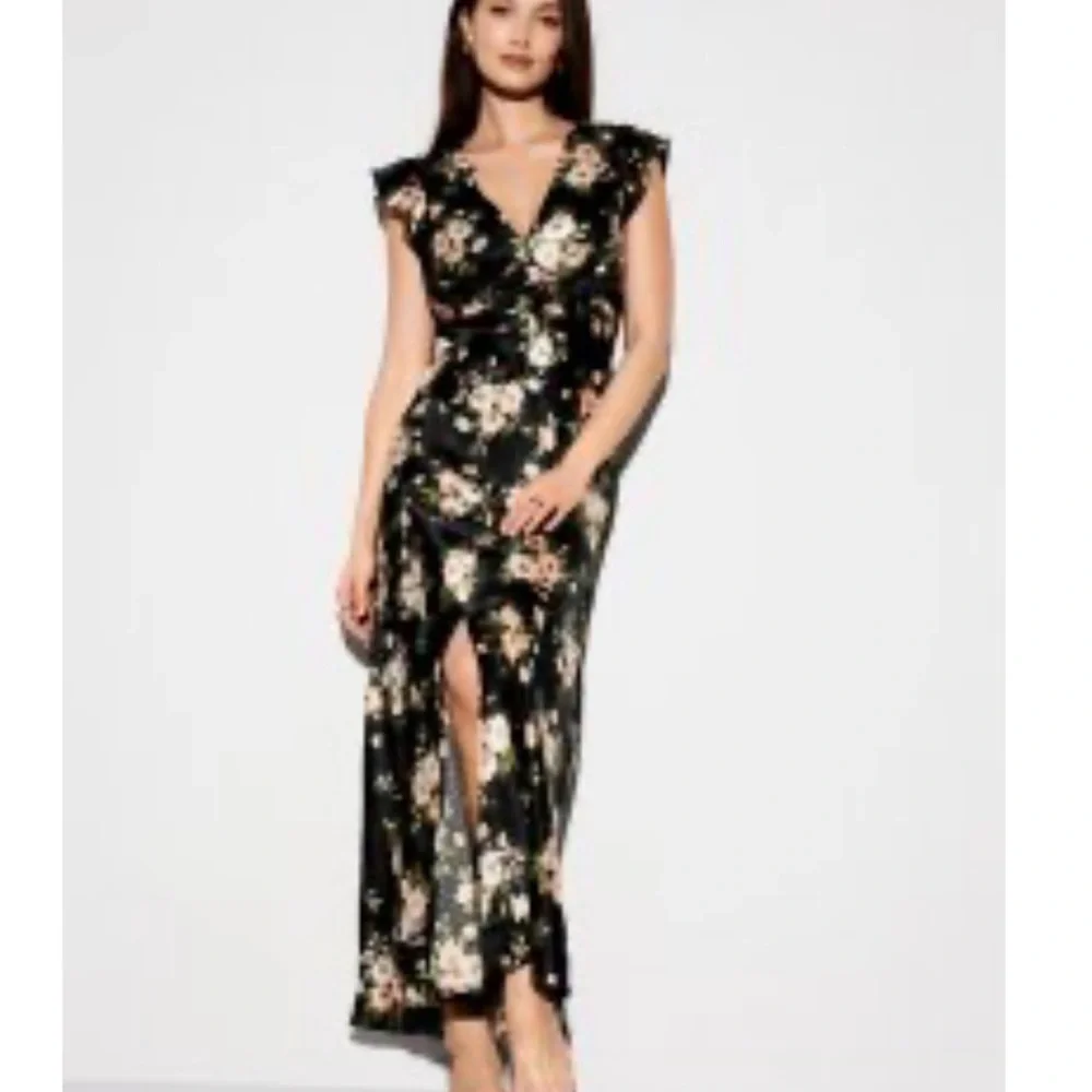 Old Navy Flutter Sleeve Floral Satin Maxi Dress - Picture 6 of 6